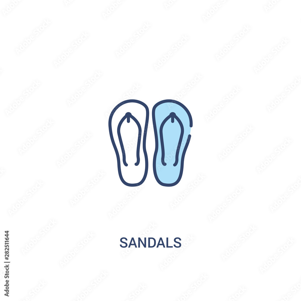 Poster sandals concept 2 colored icon. simple line element illustration. outline blue sandals symbol. can b