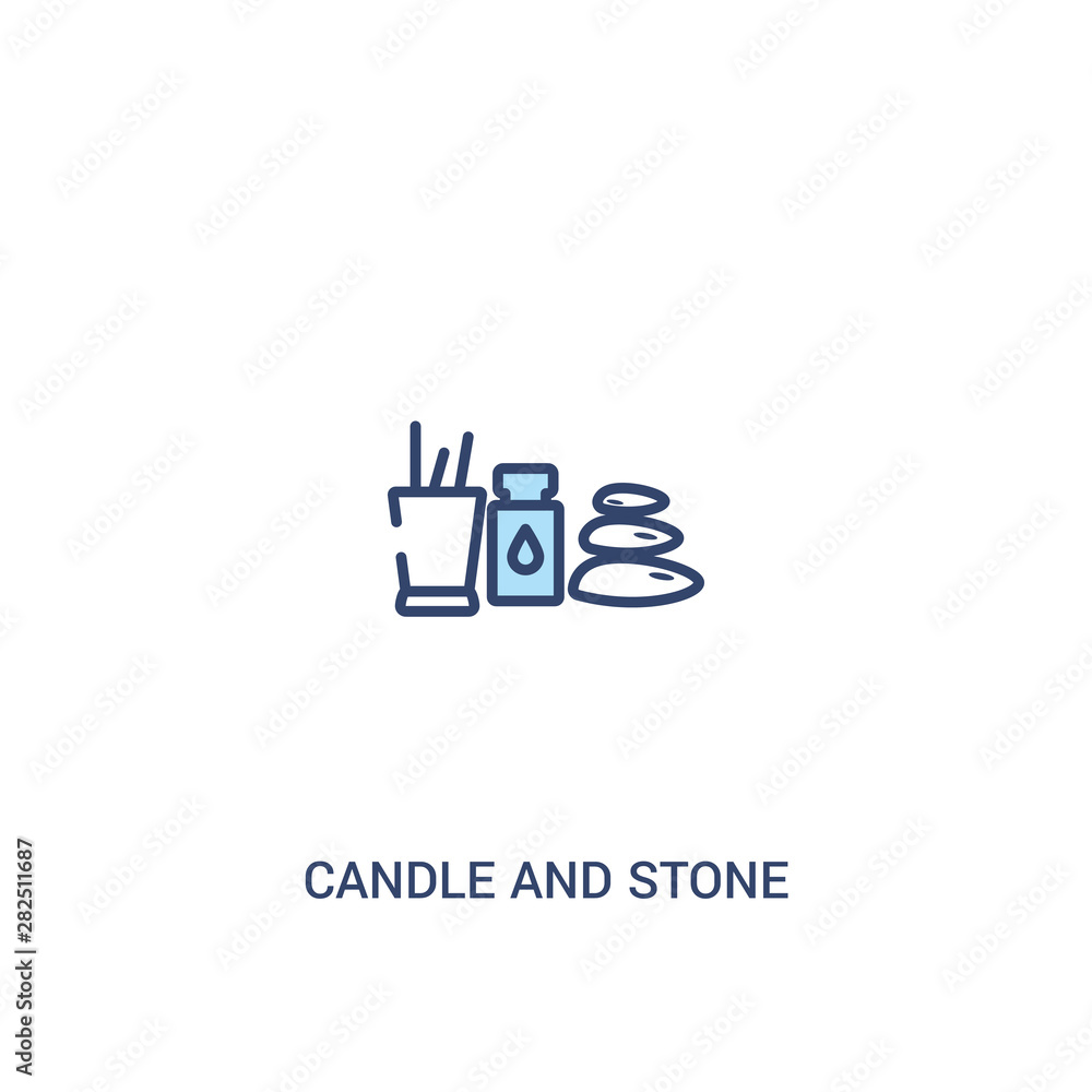 Poster candle and stone concept 2 colored icon. simple line element illustration. outline blue candle and s