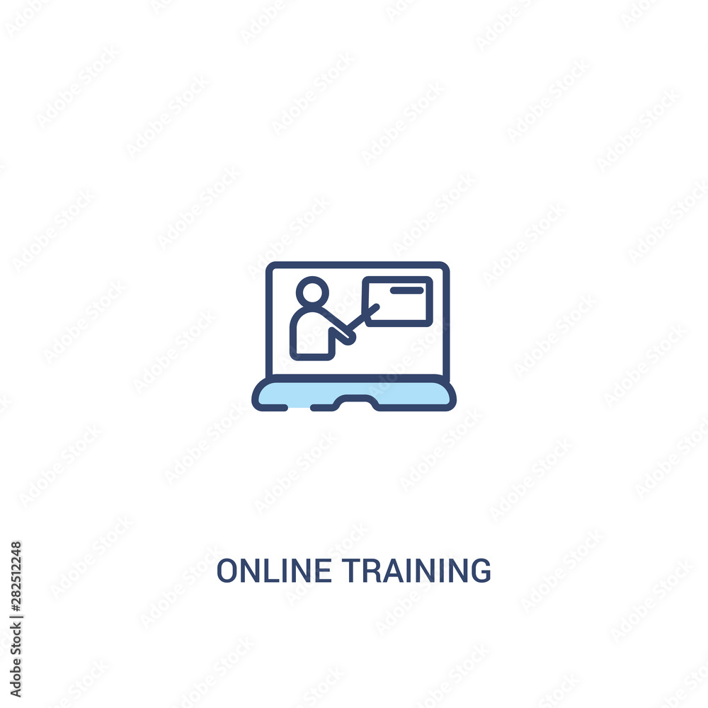 Poster online training concept 2 colored icon. simple line element illustration. outline blue online traini