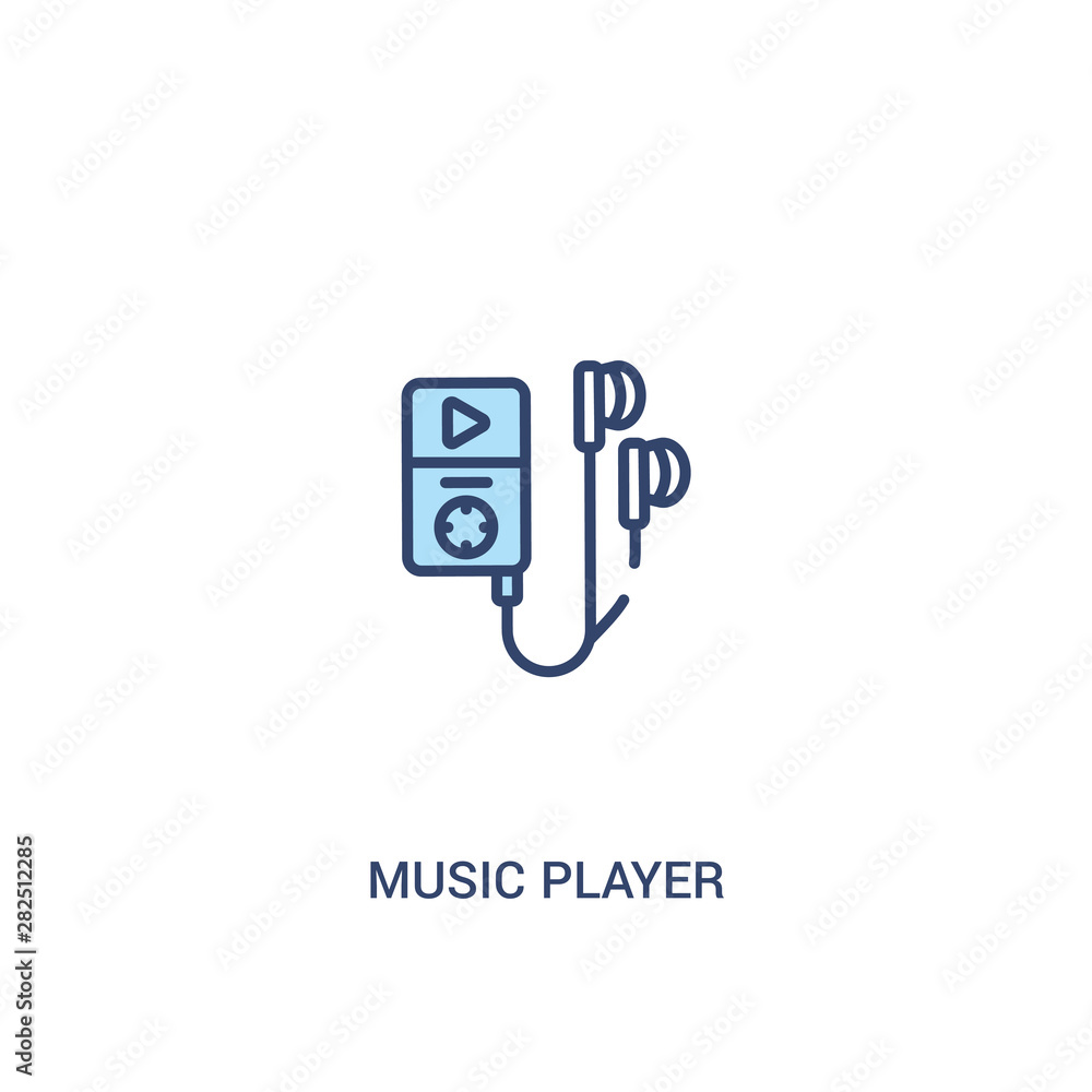 Poster music player concept 2 colored icon. simple line element illustration. outline blue music player sym