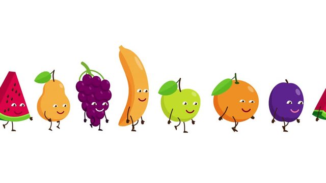 Funny fruits go after each other. Animation with alpha channel.