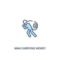 man carrying money concept 2 colored icon. simple line element illustration. outline blue man carrying money symbol. can be used for web and mobile ui/ux.