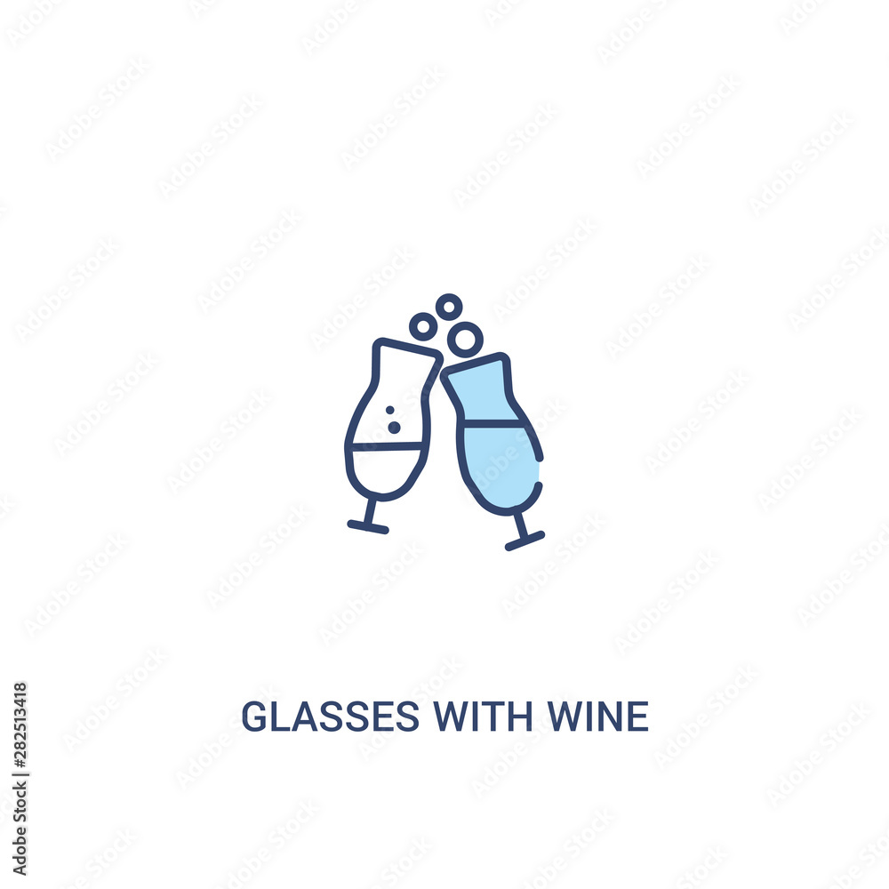 Poster glasses with wine concept 2 colored icon. simple line element illustration. outline blue glasses wit
