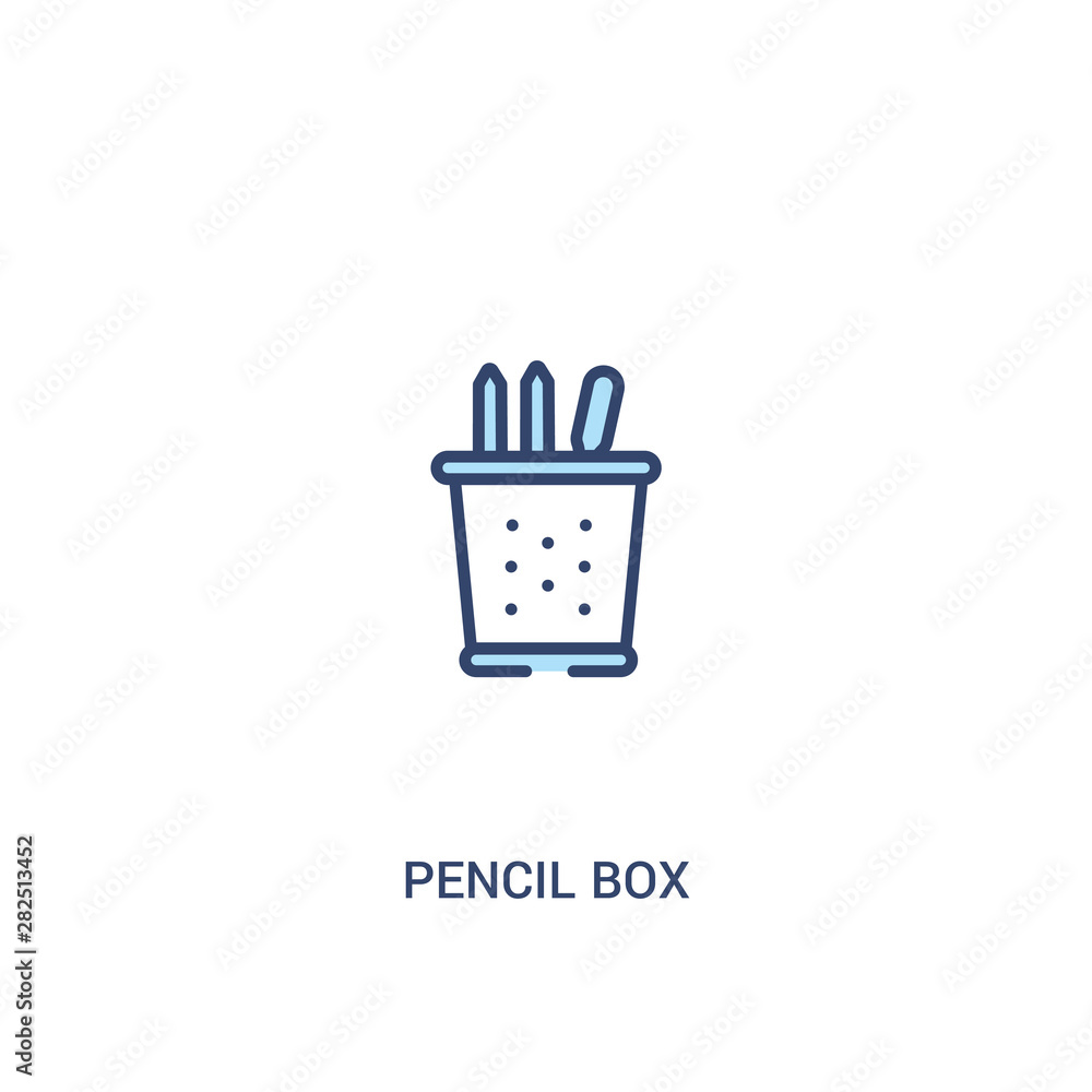Poster pencil box concept 2 colored icon. simple line element illustration. outline blue pencil box symbol.