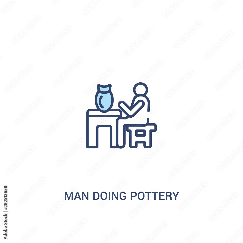 Poster man doing pottery concept 2 colored icon. simple line element illustration. outline blue man doing p