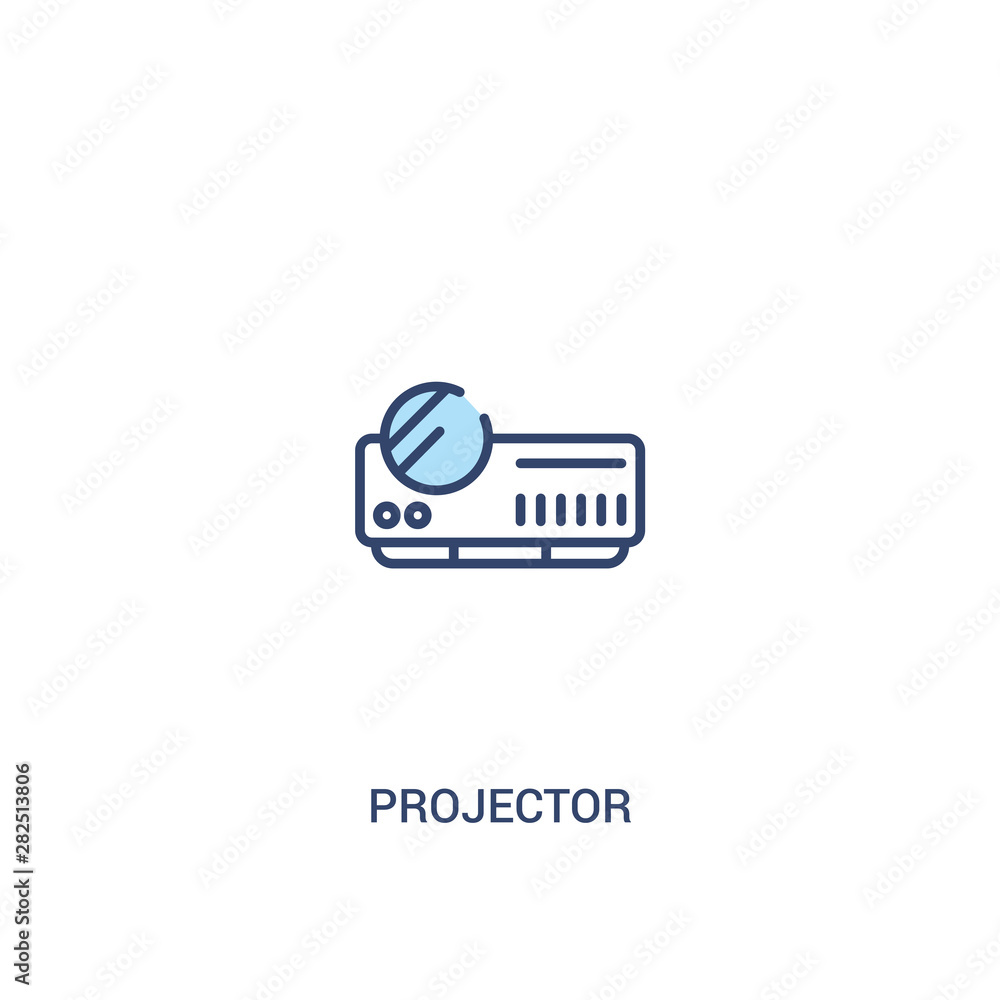 Poster projector concept 2 colored icon. simple line element illustration. outline blue projector symbol. c