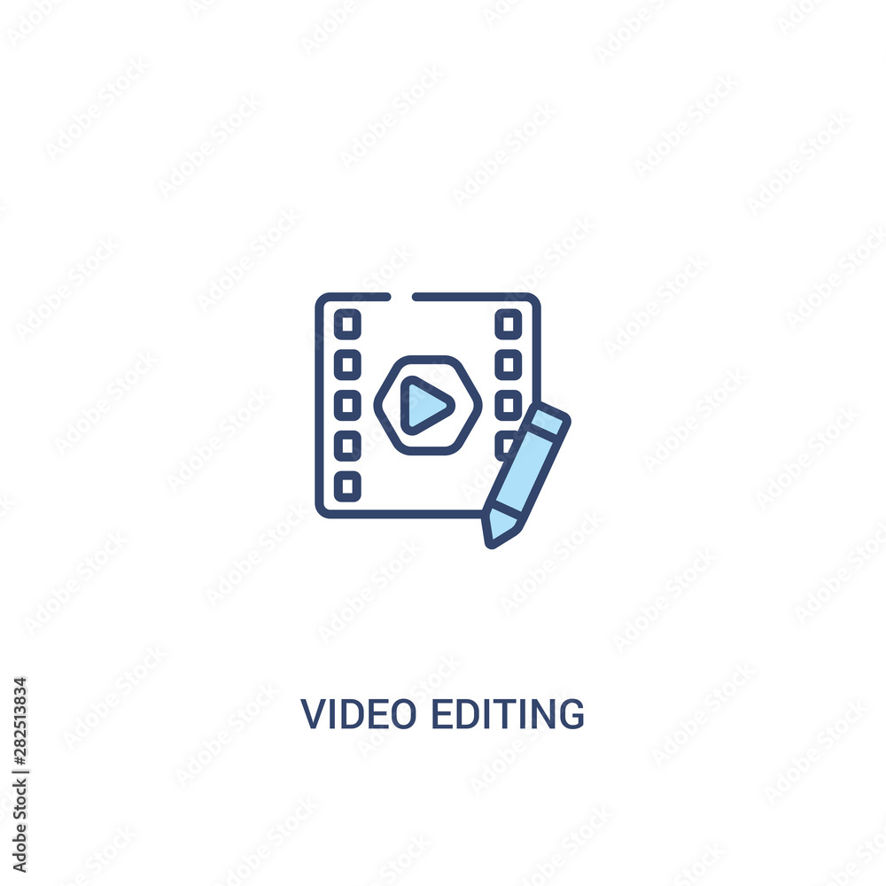 Poster video editing concept 2 colored icon. simple line element illustration. outline blue video editing s