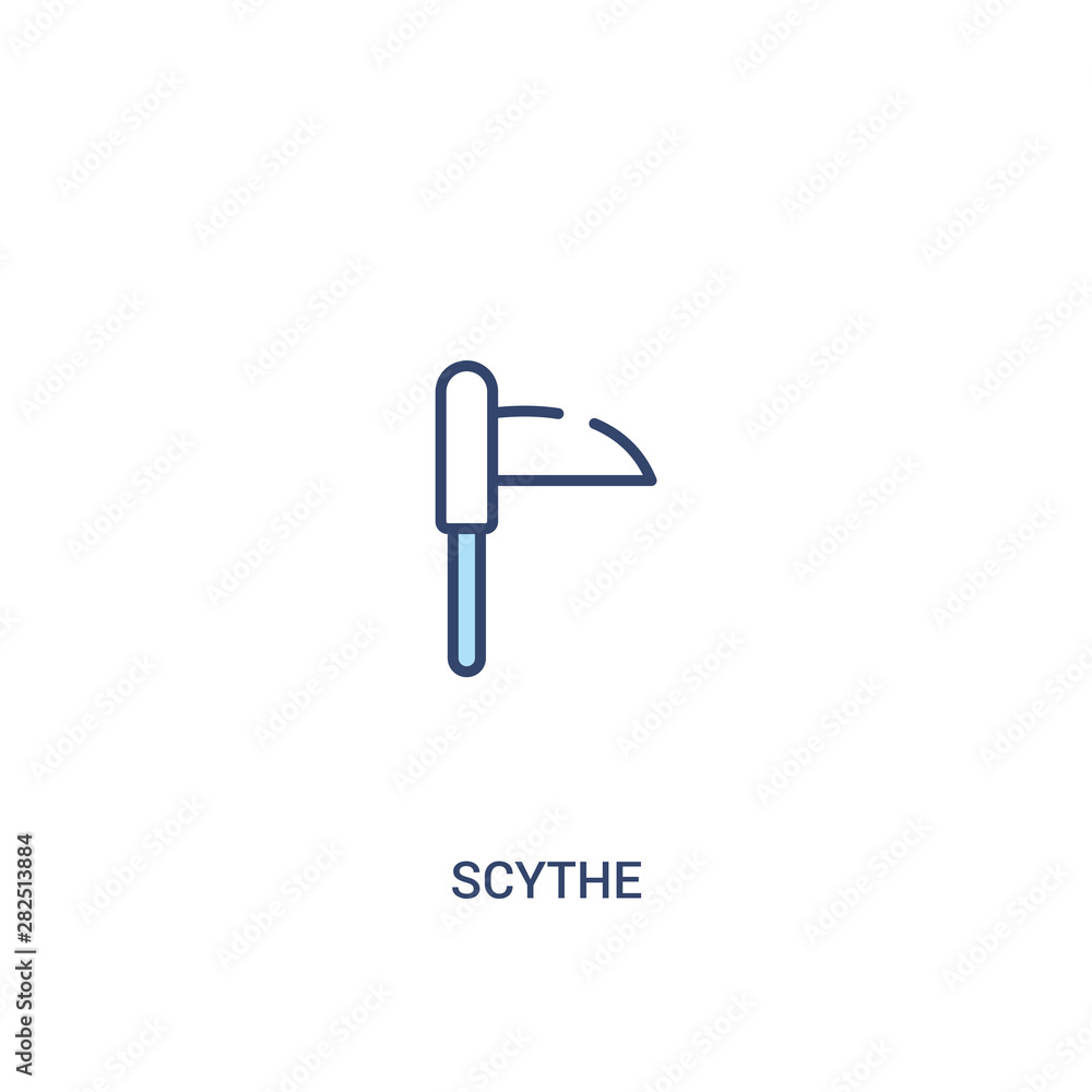 Poster scythe concept 2 colored icon. simple line element illustration. outline blue scythe symbol. can be 