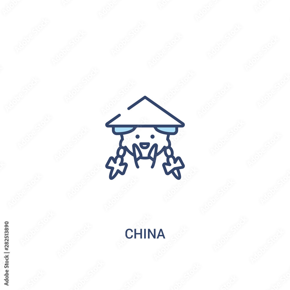 Poster china concept 2 colored icon. simple line element illustration. outline blue china symbol. can be us