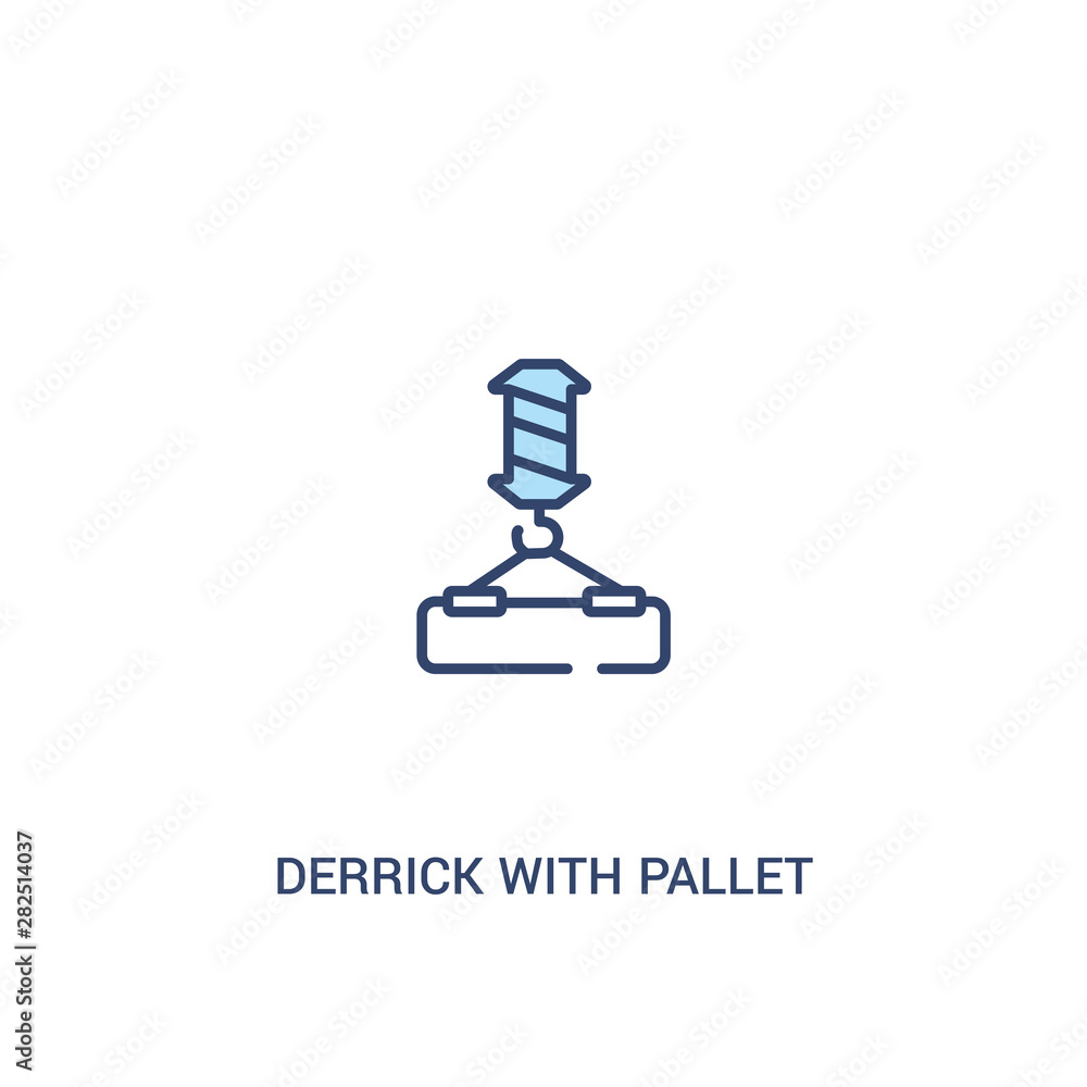 Poster derrick with pallet concept 2 colored icon. simple line element illustration. outline blue derrick w