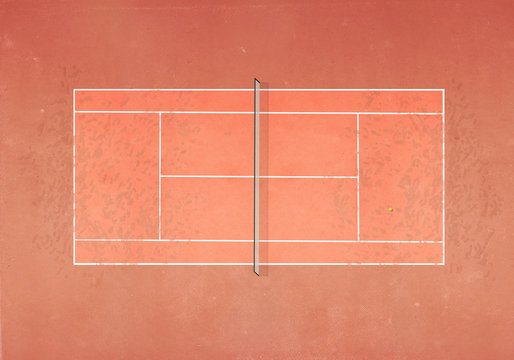 View from above tennis ball on clay tennis court