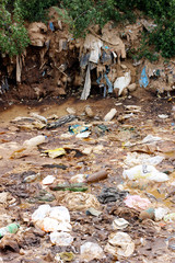 Concept of environmental damage of garbage in the nature.