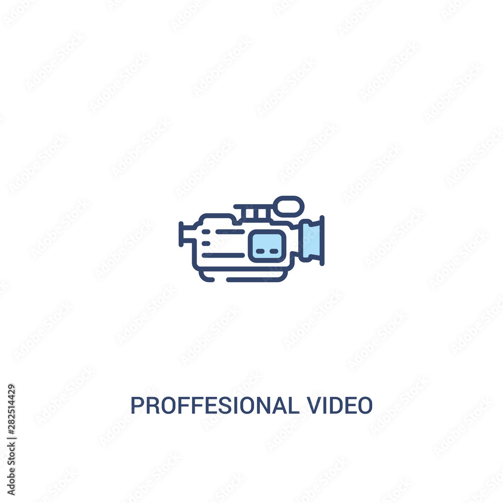 Poster proffesional video camera concept 2 colored icon. simple line element illustration. outline blue pro