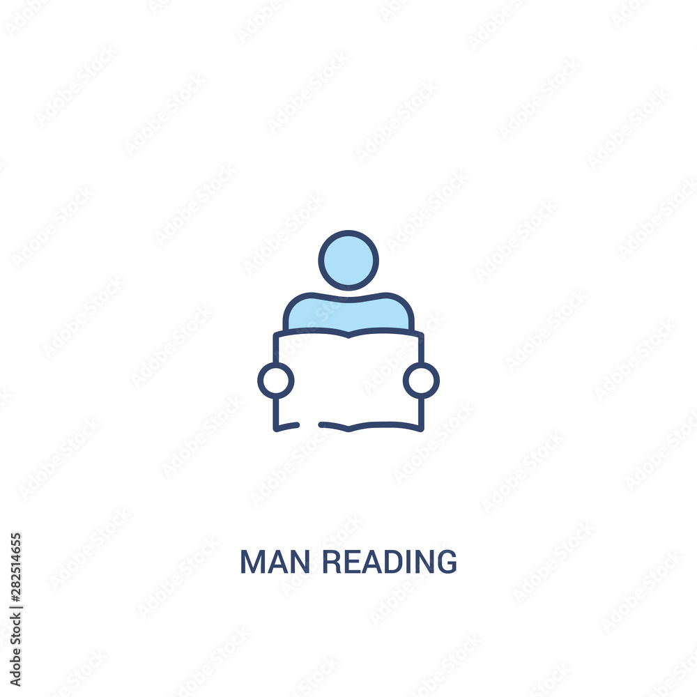 Poster man reading concept 2 colored icon. simple line element illustration. outline blue man reading symbo