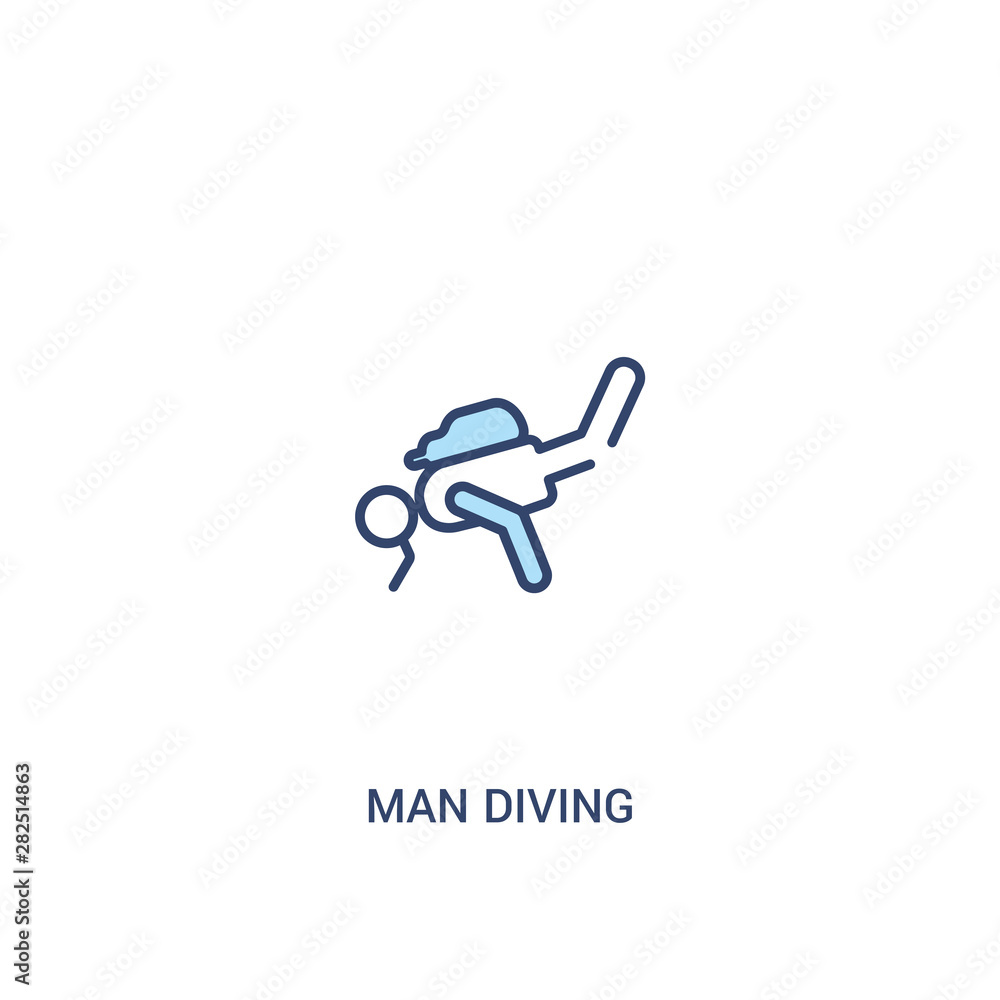 Poster man diving concept 2 colored icon. simple line element illustration. outline blue man diving symbol.