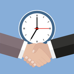 Handshake and Management icon and countdown, deadline, planning symbol, schedule.