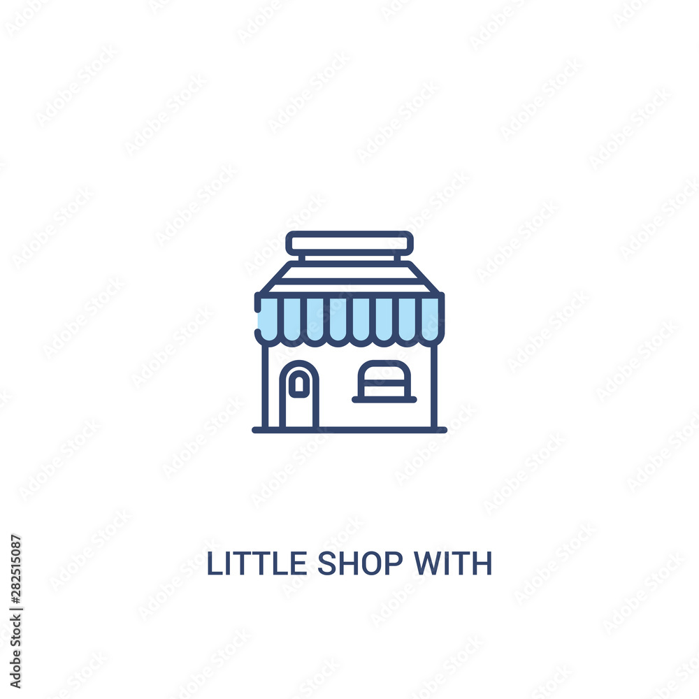 Poster little shop with awning concept 2 colored icon. simple line element illustration. outline blue littl