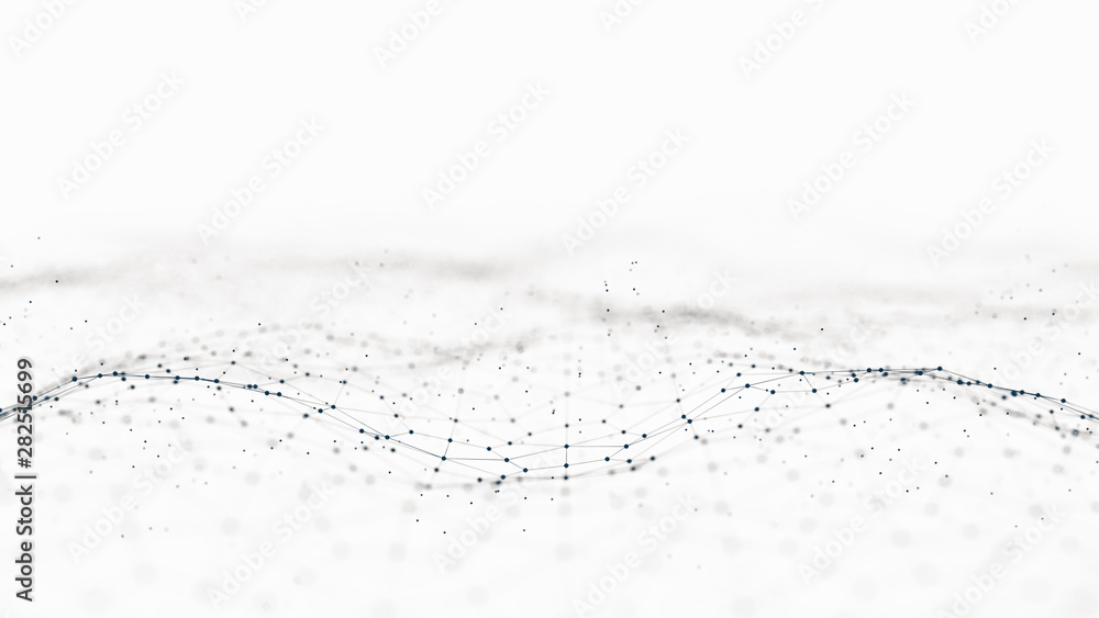 Fototapete Abstract 3d rendering futuristic dots and lines. computer geometric digital connection structure. Futuristic black abstract grid. Plexus with particles. Intelligence artificial