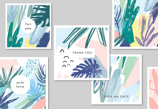 Abstract Illustrative Floral Card Layout Set