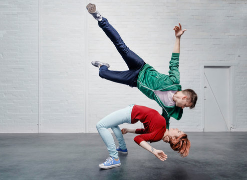 Aerial dancers dancing in studio