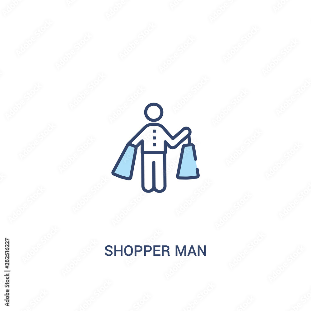 Poster shopper man concept 2 colored icon. simple line element illustration. outline blue shopper man symbo