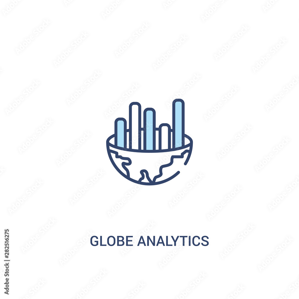 Poster globe analytics concept 2 colored icon. simple line element illustration. outline blue globe analyti