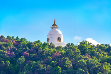 World Peace Stupa View from Phewa Lake Pokhara Nepal