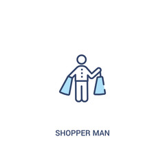 shopper man concept 2 colored icon. simple line element illustration. outline blue shopper man symbol. can be used for web and mobile ui/ux.