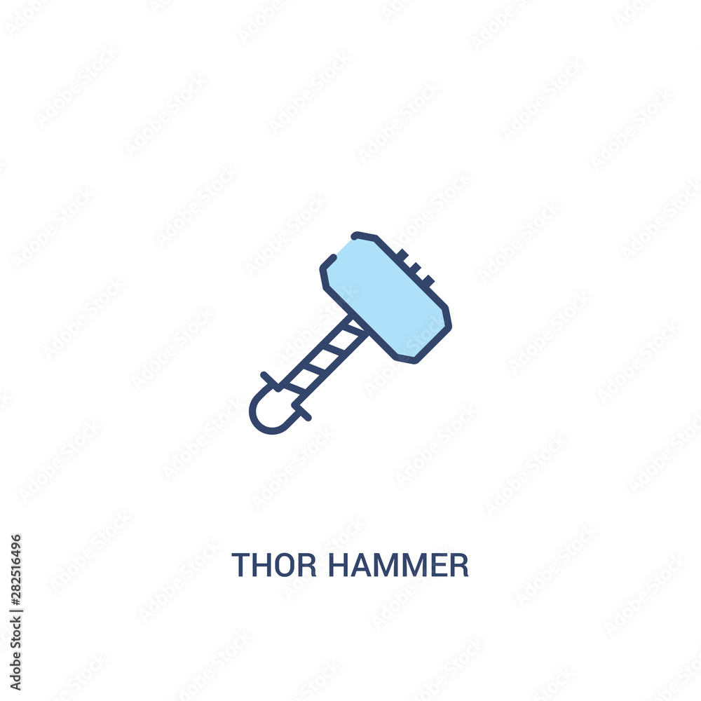 Poster thor hammer concept 2 colored icon. simple line element illustration. outline blue thor hammer symbo