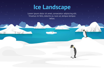 Cartoon Arctic Ice Landscape Outdoor Scene Card. Vector