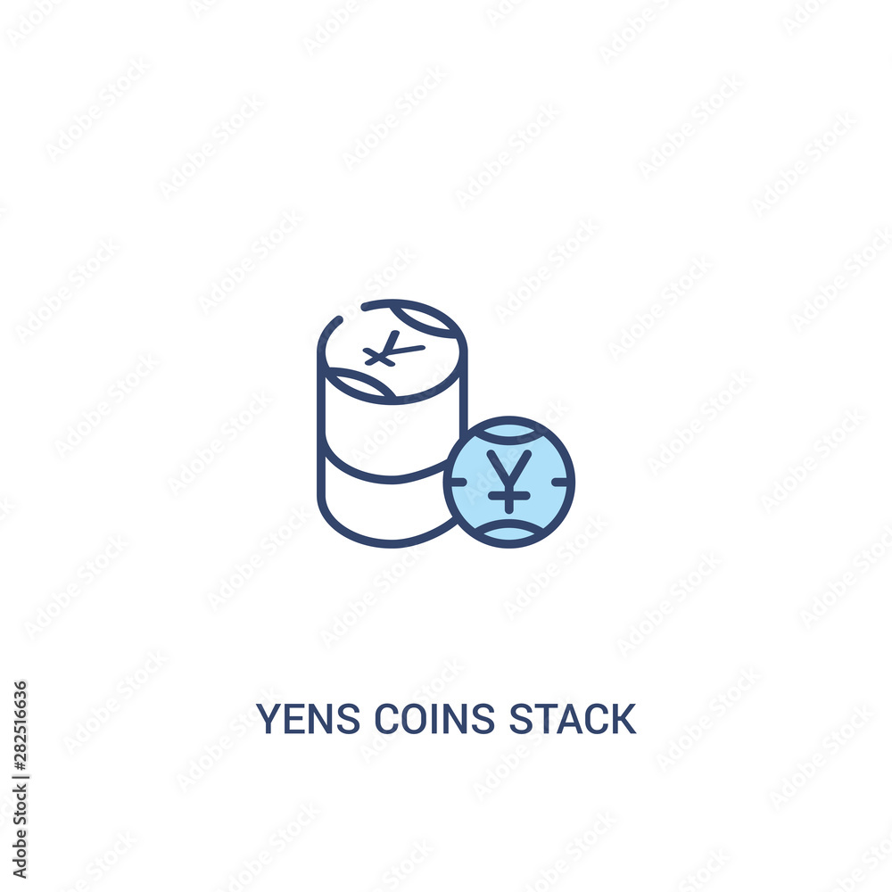 Poster yens coins stack concept 2 colored icon. simple line element illustration. outline blue yens coins s