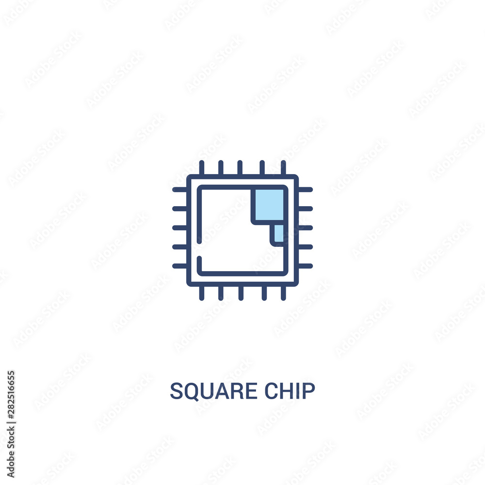 Poster square chip concept 2 colored icon. simple line element illustration. outline blue square chip symbo