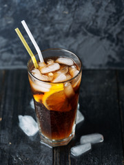 Classic long island iced tea, cocktails with strong drinks . Vodka,gin, rum, tequila and lemon juice with Cola and ice