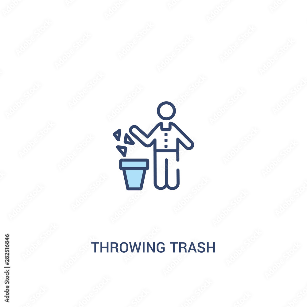 Poster throwing trash concept 2 colored icon. simple line element illustration. outline blue throwing trash