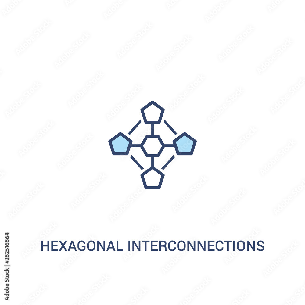 Poster hexagonal interconnections concept 2 colored icon. simple line element illustration. outline blue he