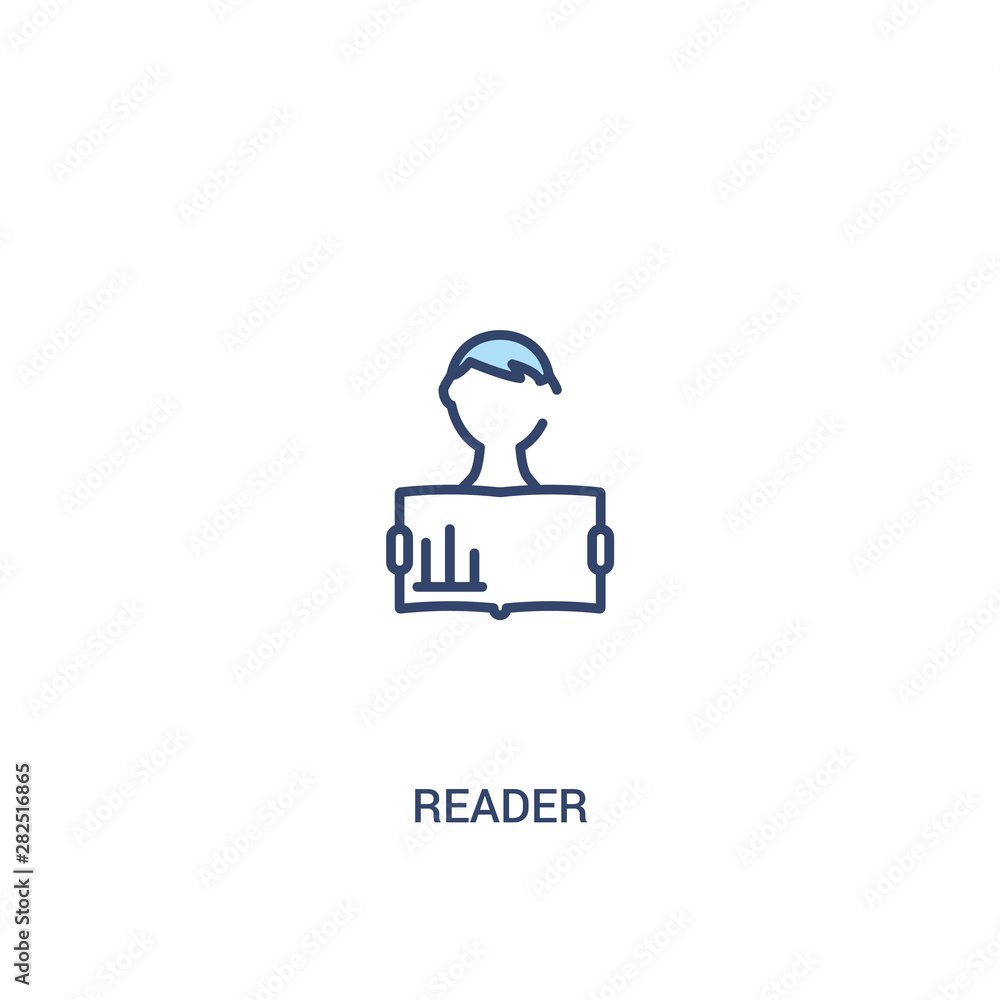 Poster reader concept 2 colored icon. simple line element illustration. outline blue reader symbol. can be 