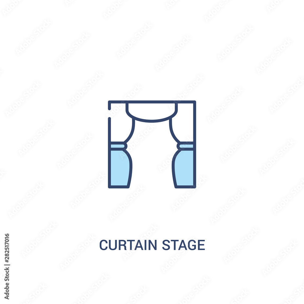Poster curtain stage concept 2 colored icon. simple line element illustration. outline blue curtain stage s