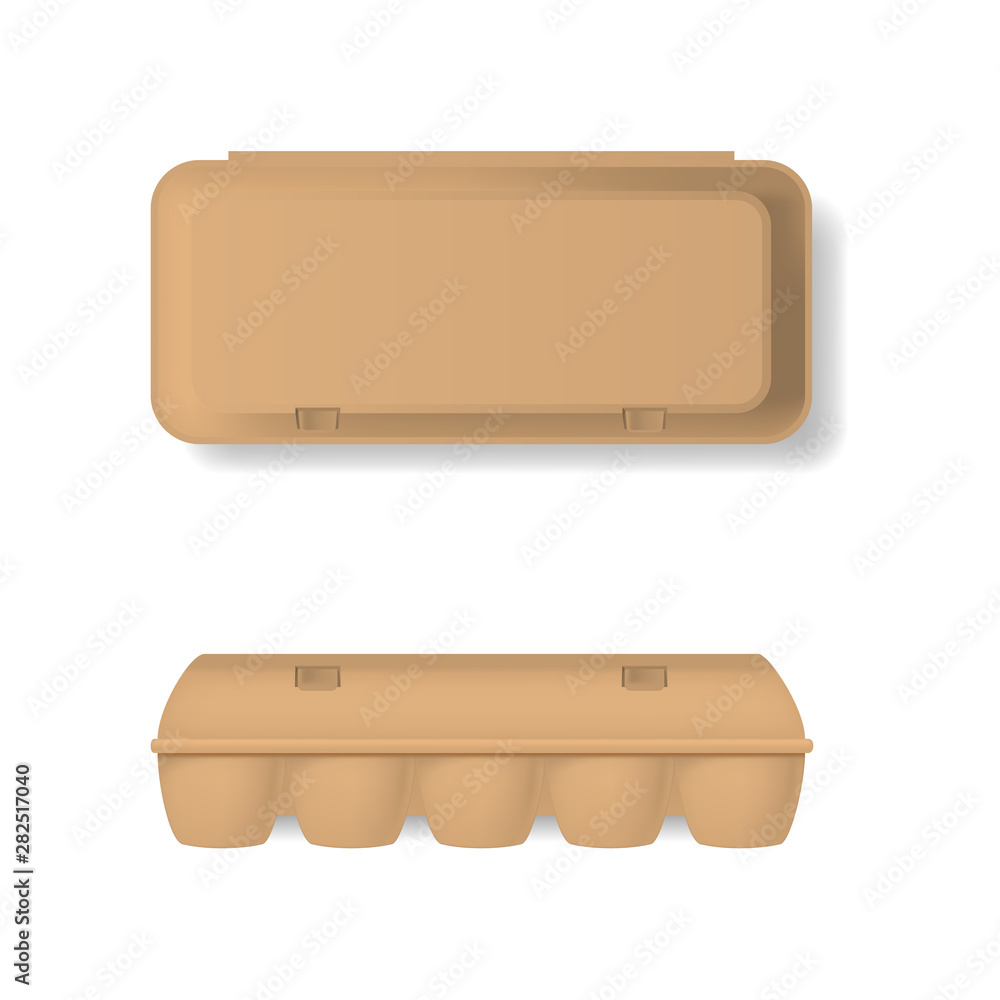 Sticker Realistic Detailed 3d Brown Blank Plastic Container for Eggs Template Mockup Set. Vector