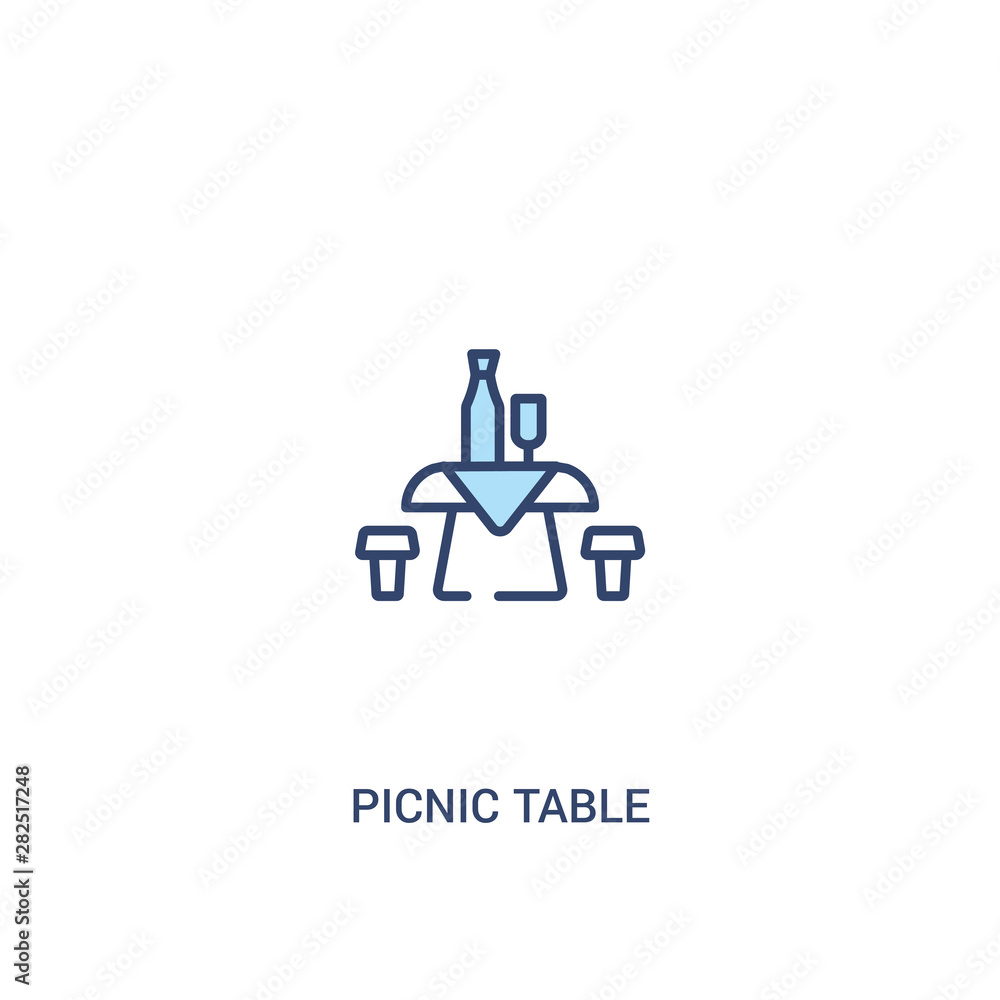 Poster picnic table concept 2 colored icon. simple line element illustration. outline blue picnic table sym