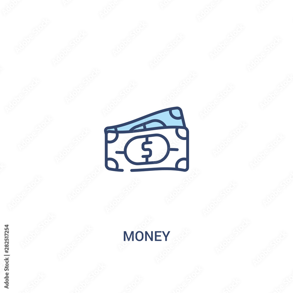 Poster money concept 2 colored icon. simple line element illustration. outline blue money symbol. can be us