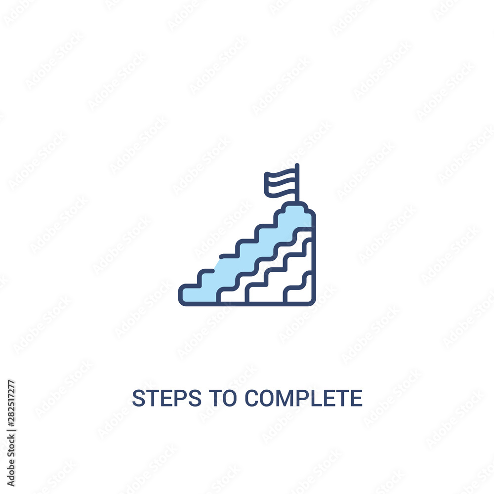 Poster steps to complete concept 2 colored icon. simple line element illustration. outline blue steps to co