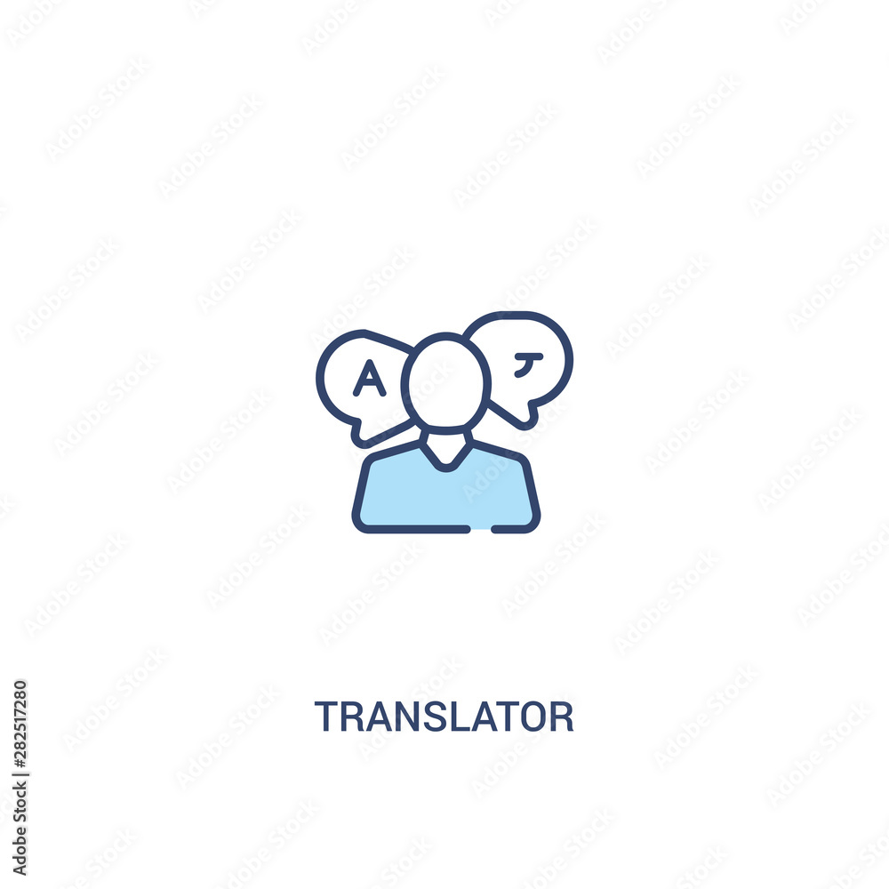 Aufkleber translator concept 2 colored icon. simple line element illustration. outline blue translator symbol.