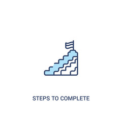 steps to complete concept 2 colored icon. simple line element illustration. outline blue steps to complete symbol. can be used for web and mobile ui/ux.