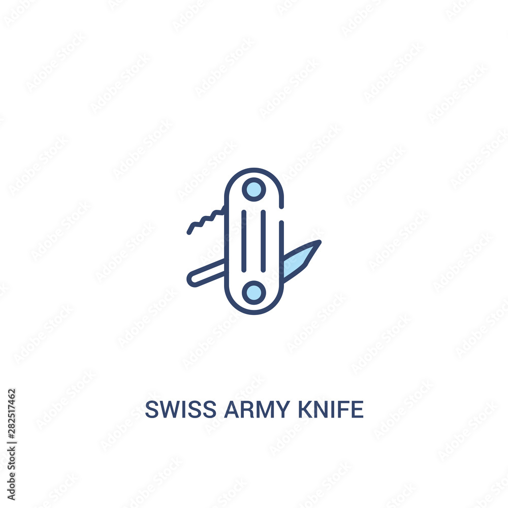 Poster swiss army knife concept 2 colored icon. simple line element illustration. outline blue swiss army k
