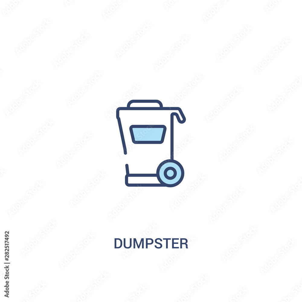 Poster dumpster concept 2 colored icon. simple line element illustration. outline blue dumpster symbol. can