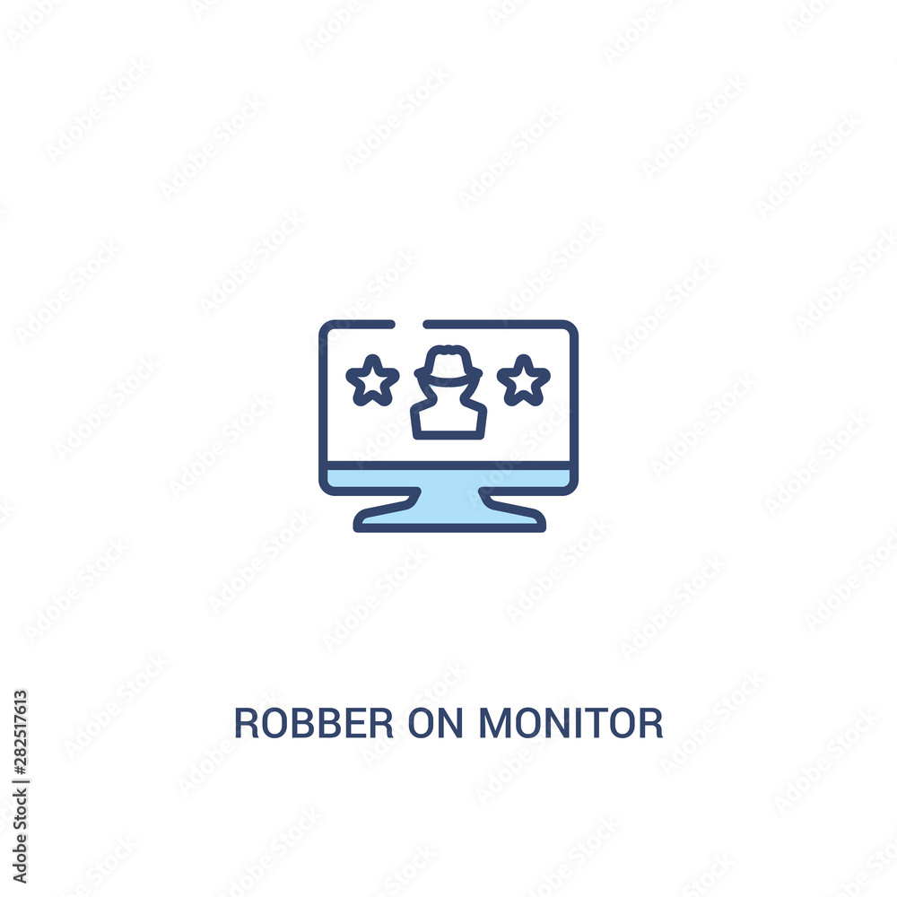Poster robber on monitor concept 2 colored icon. simple line element illustration. outline blue robber on m
