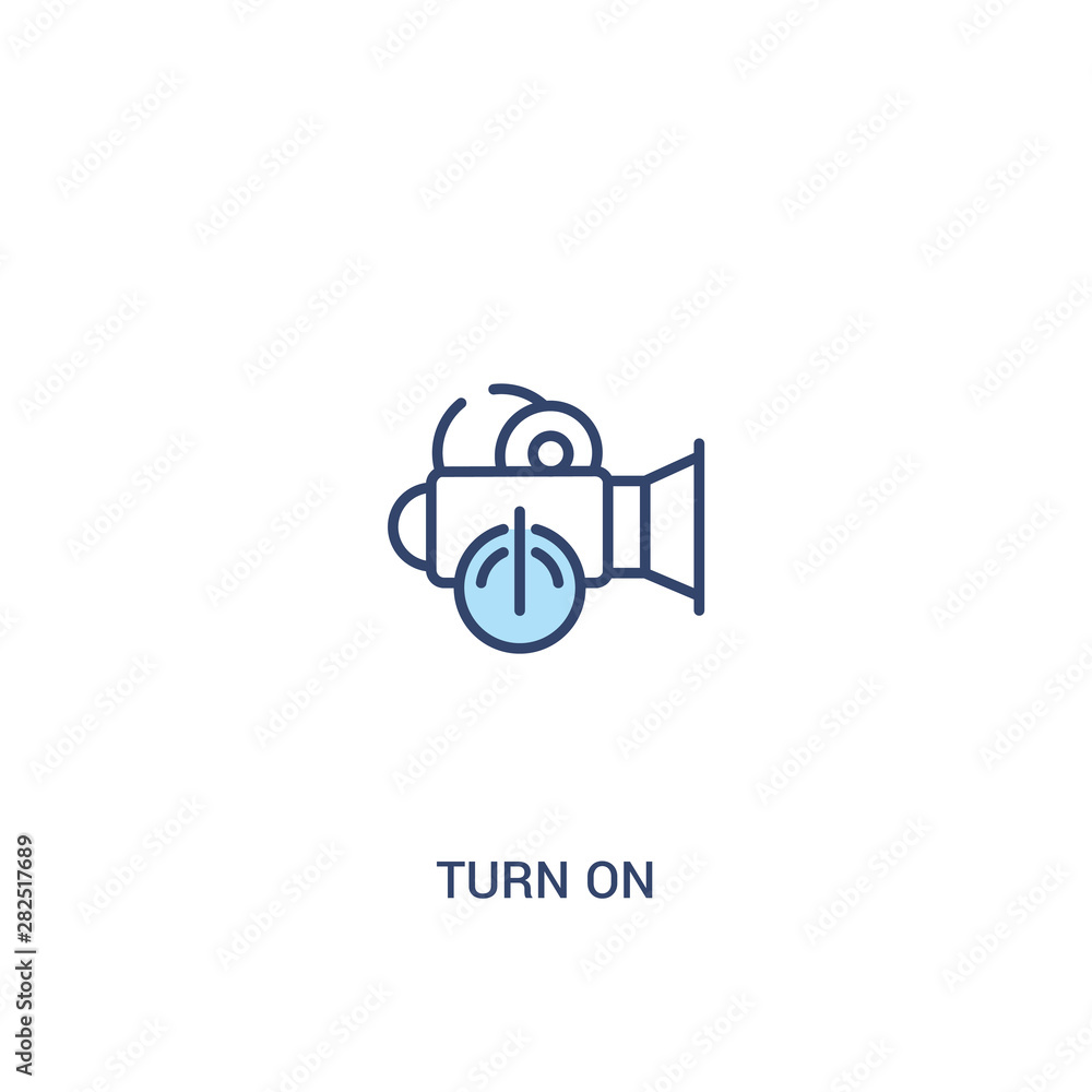 Poster turn on concept 2 colored icon. simple line element illustration. outline blue turn on symbol. can b
