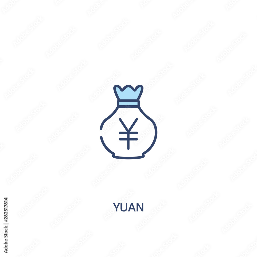 Poster yuan concept 2 colored icon. simple line element illustration. outline blue yuan symbol. can be used