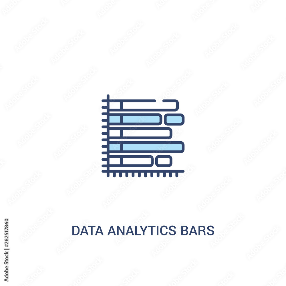 Poster data analytics bars chart with descendant line concept 2 colored icon. simple line element illustrat
