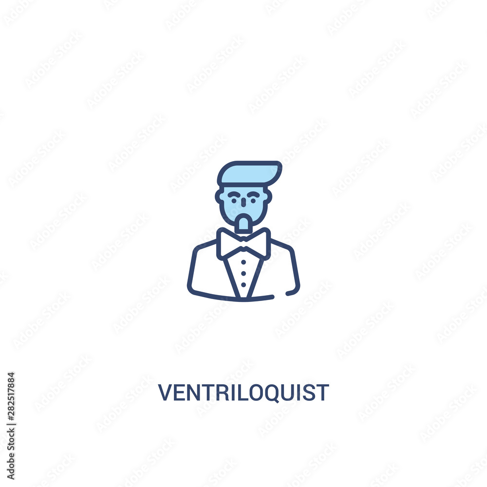 Poster ventriloquist concept 2 colored icon. simple line element illustration. outline blue ventriloquist s